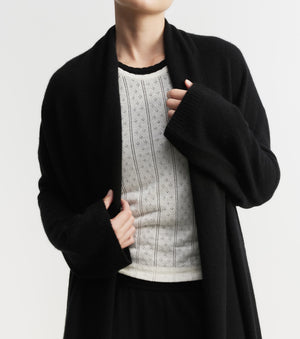 Cashmere Longline Feather Cardigan - Black
