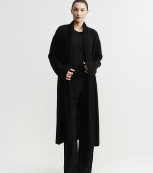 Cashmere Longline Feather Cardigan - Black
