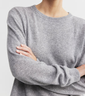Cashmere Featherweight Oversize Crew - Dark Grey Melange
