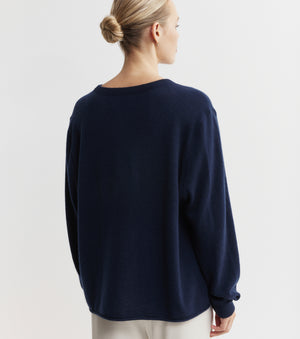 Featherweight Cashmere Oversize Crew - Navy