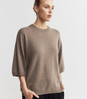 Featherweight Cashmere Oversize Tee - Walnut