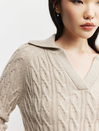 Cashmere Cable Polo - Birch