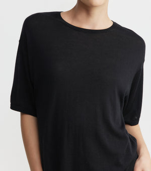 Fine Cashmere Longline Tee - Black