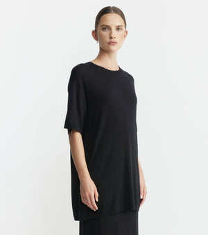 Fine Cashmere Longline Tee - Black