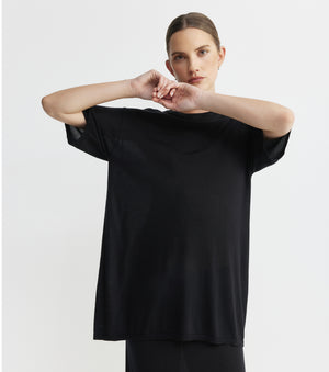 Fine Cashmere Longline Tee - Black