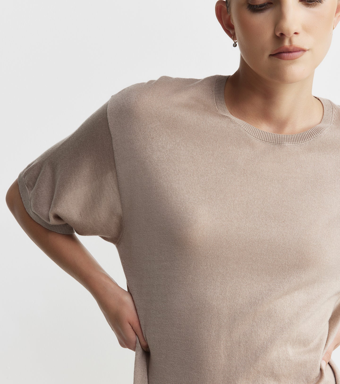Fine Cashmere Longline Tee - Taupe