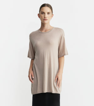 Fine Cashmere Longline Tee - Taupe