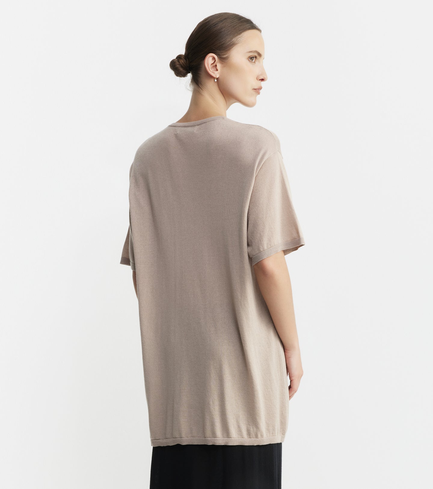 Fine Cashmere Longline Tee - Taupe