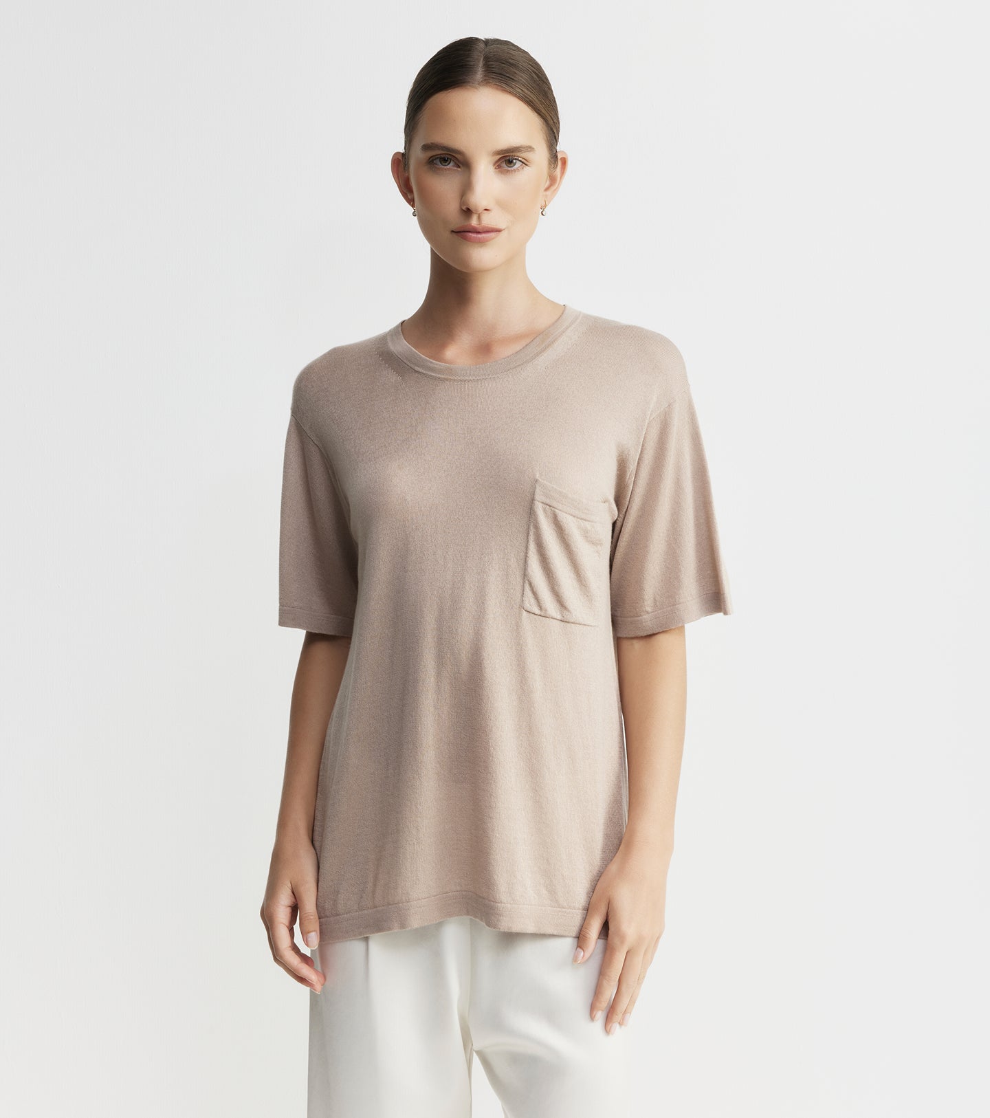 Fine Cashmere Tee - Taupe