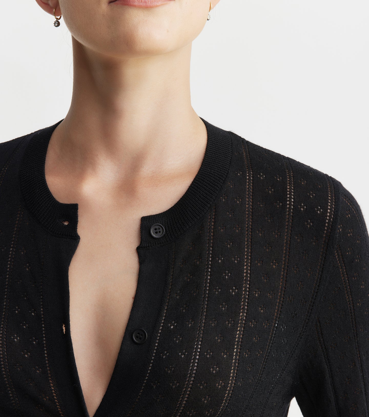 Fine Cashmere Pointelle Cardigan - Black