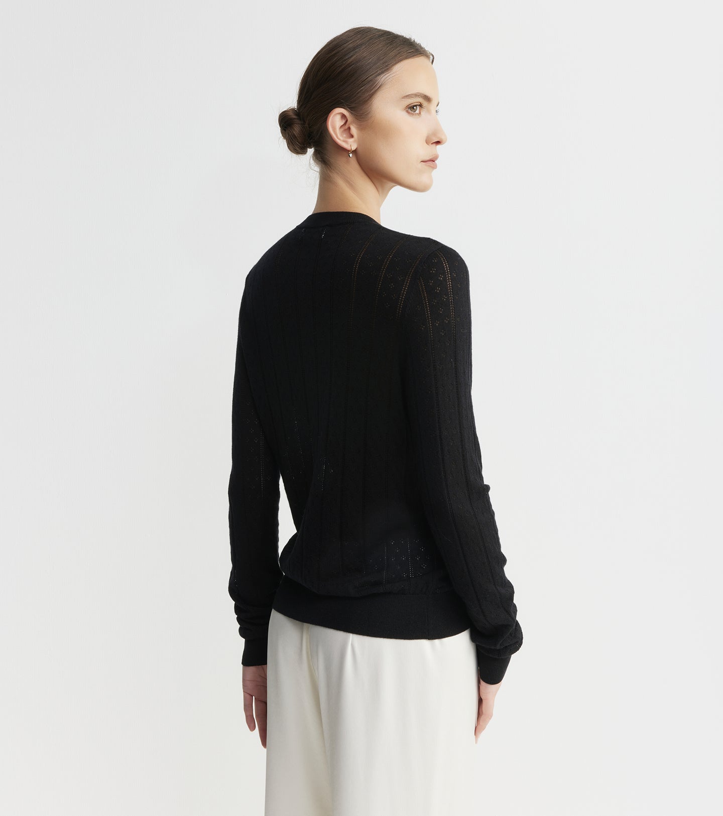 Fine Cashmere Pointelle Cardigan - Black