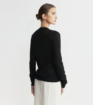 Fine Cashmere Pointelle Cardigan - Black