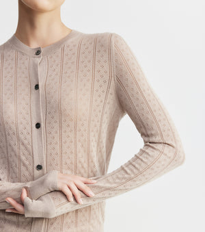 Fine Cashmere Pointelle Cardigan - Taupe