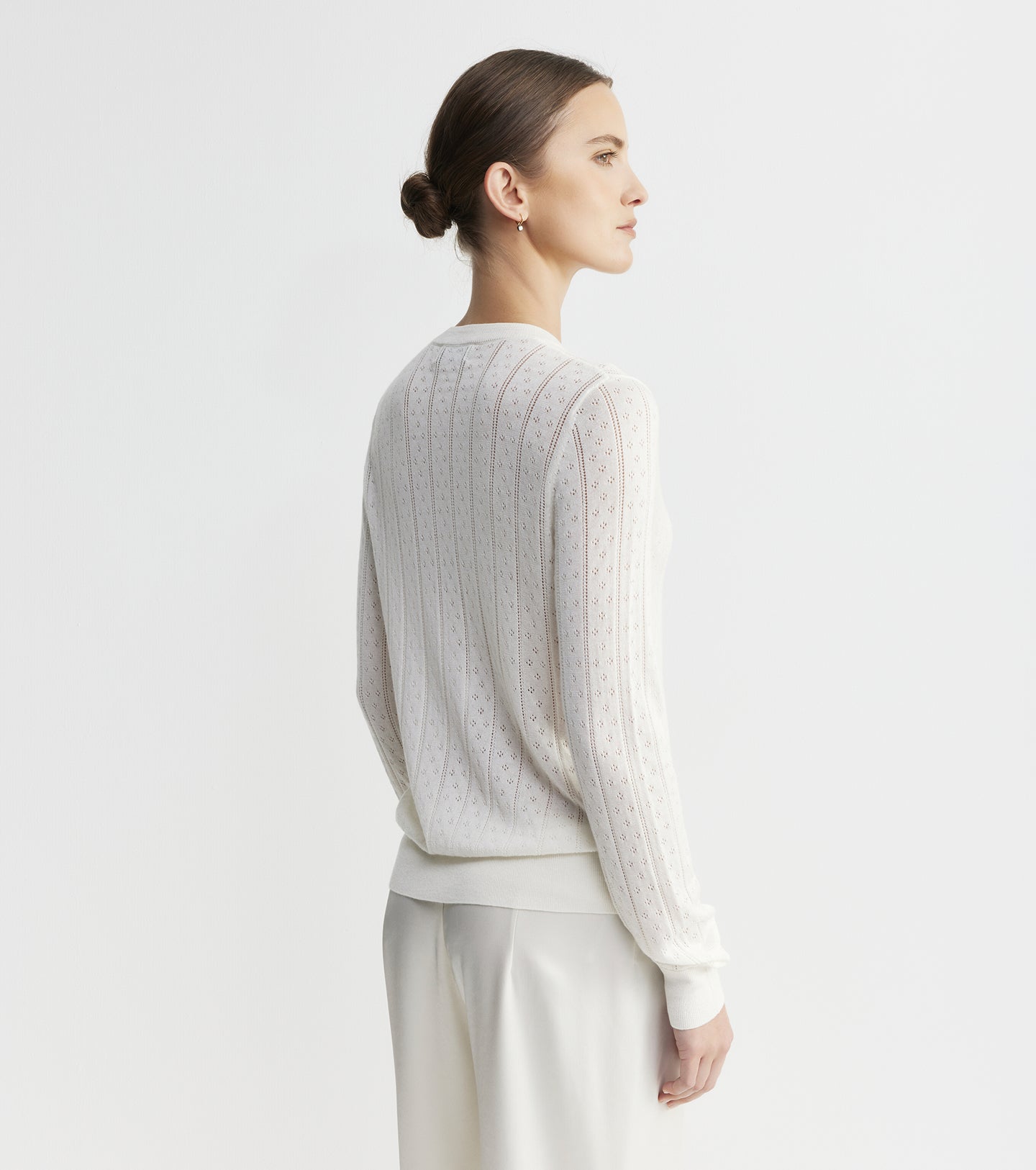 Fine Cashmere Pointelle Cardigan - Ivory