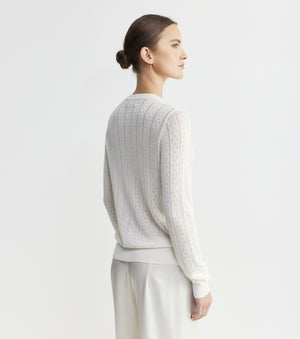 Fine Cashmere Pointelle Cardigan - Ivory