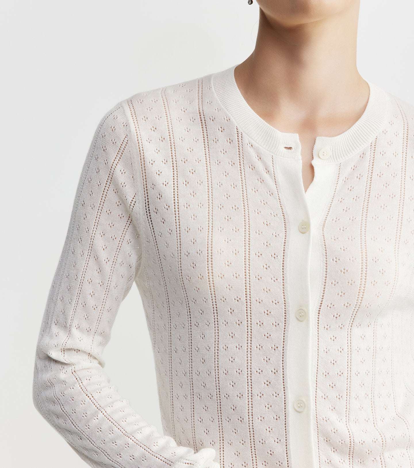 Fine Cashmere Pointelle Cardigan - Ivory