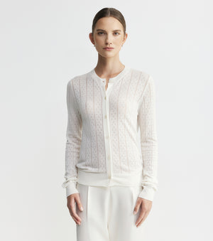 Fine Cashmere Pointelle Cardigan - Ivory