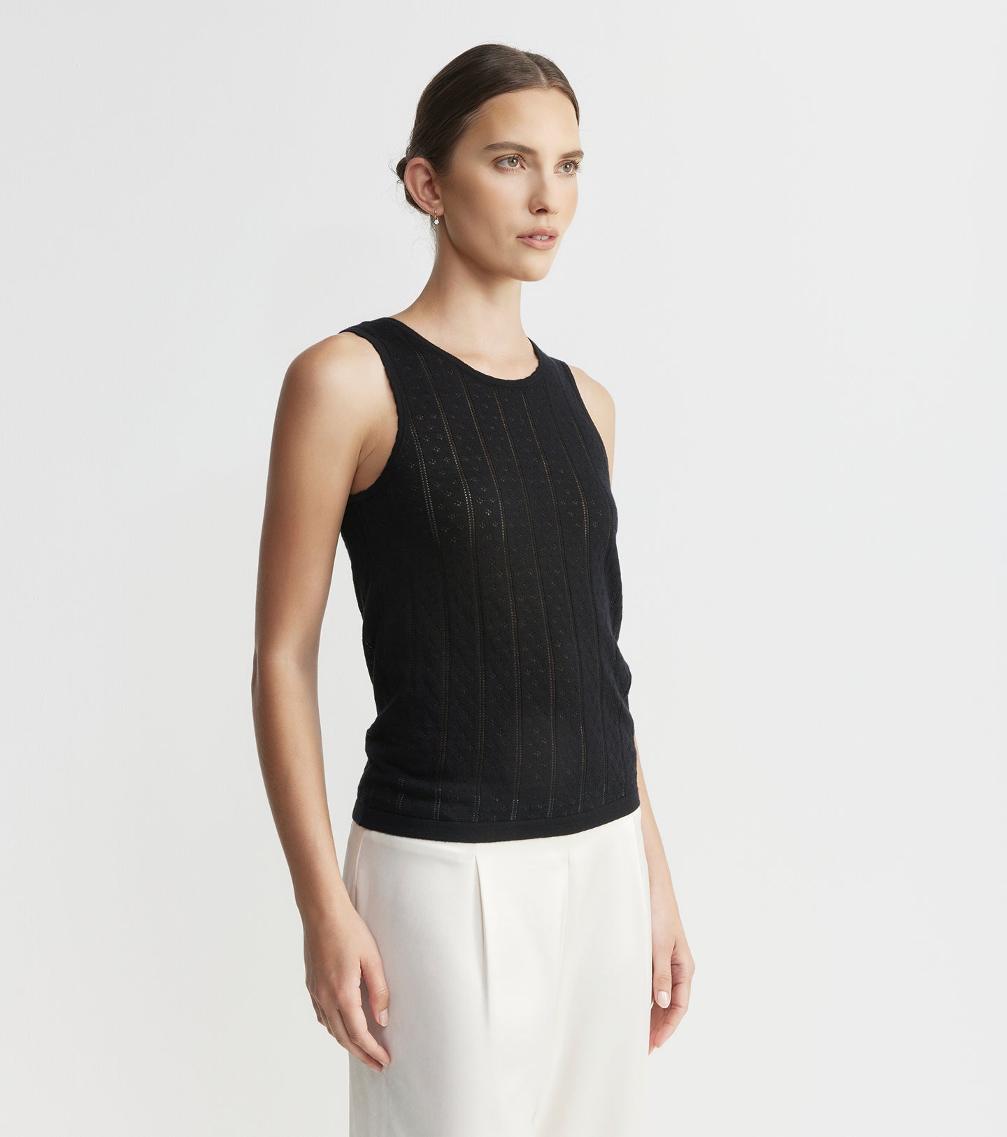 Fine Cashmere Pointelle Tank - Black