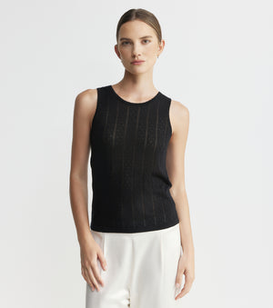 Fine Cashmere Pointelle Tank - Black