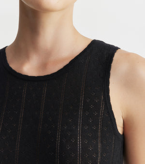 Fine Cashmere Pointelle Tank - Black