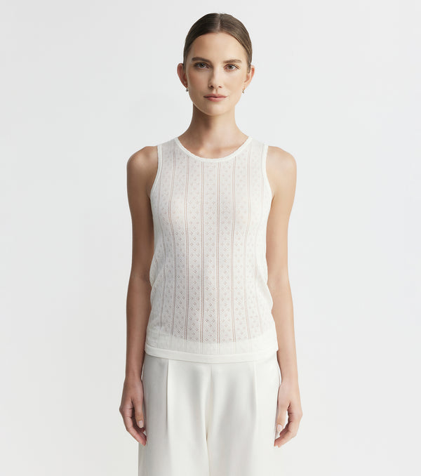 Fine Cashmere Pointelle Tank - Ivory
