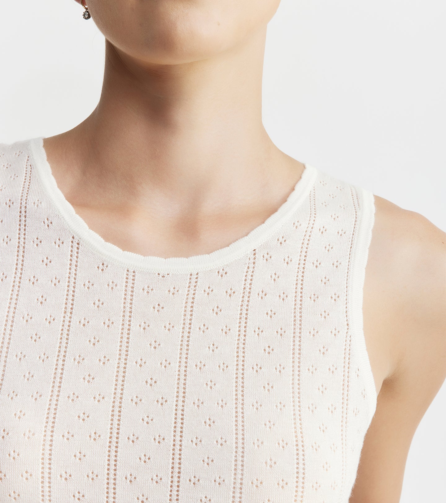 Fine Cashmere Pointelle Tank - Ivory
