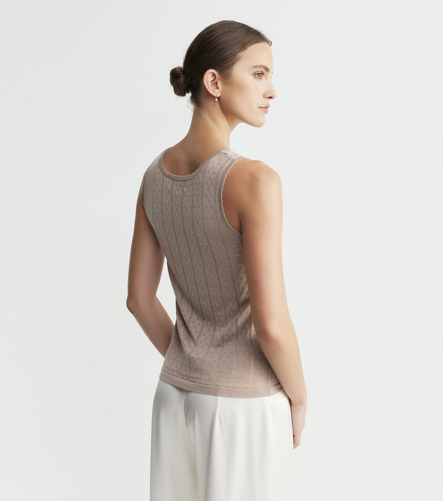 Fine Cashmere Pointelle Tank - Taupe