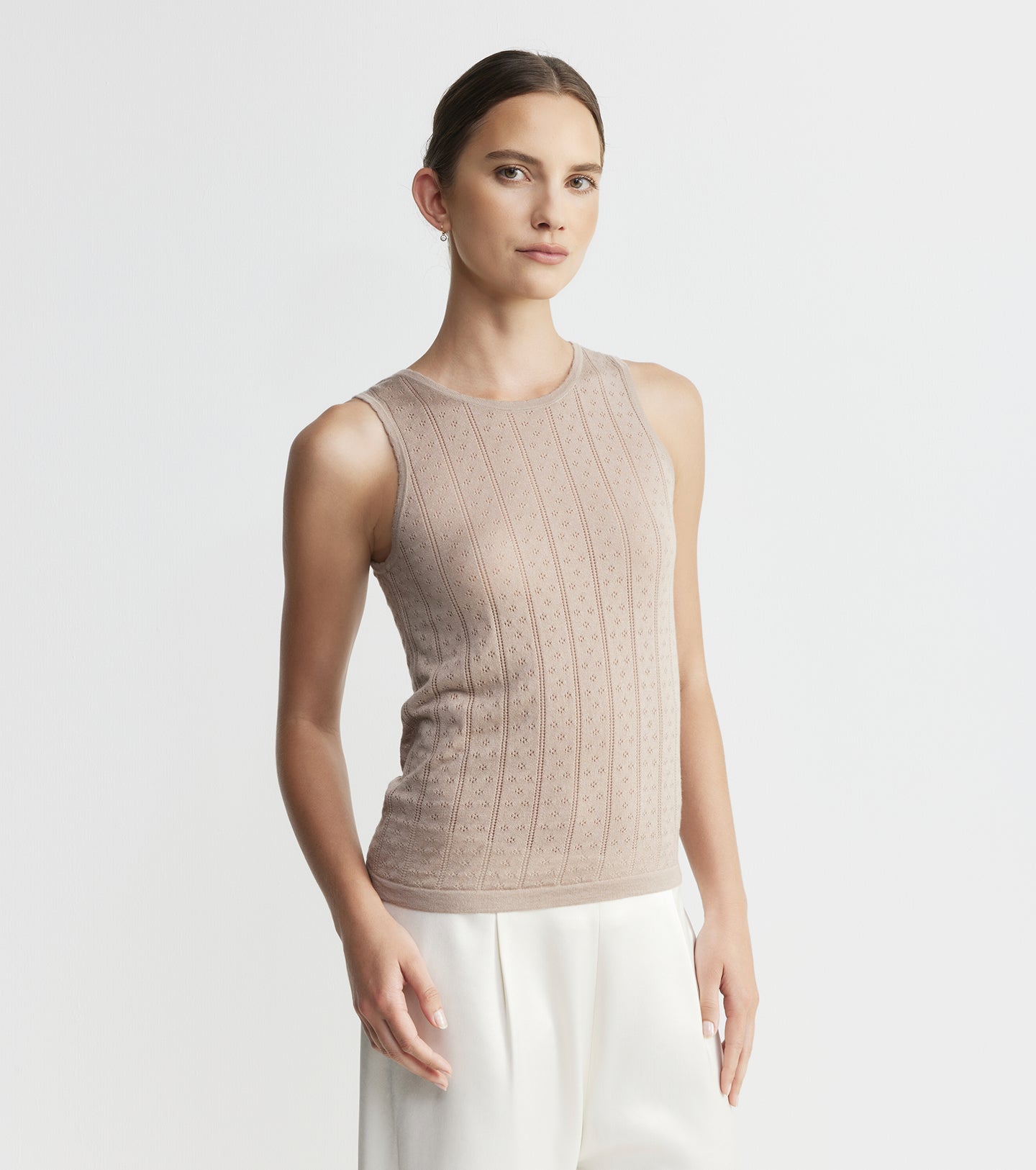 Fine Cashmere Pointelle Tank - Taupe