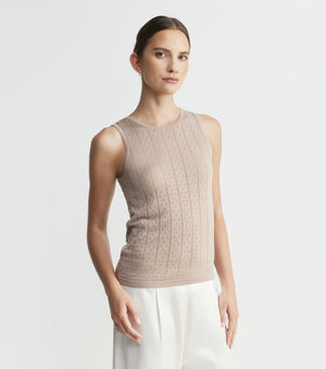 Fine Cashmere Pointelle Tank - Taupe