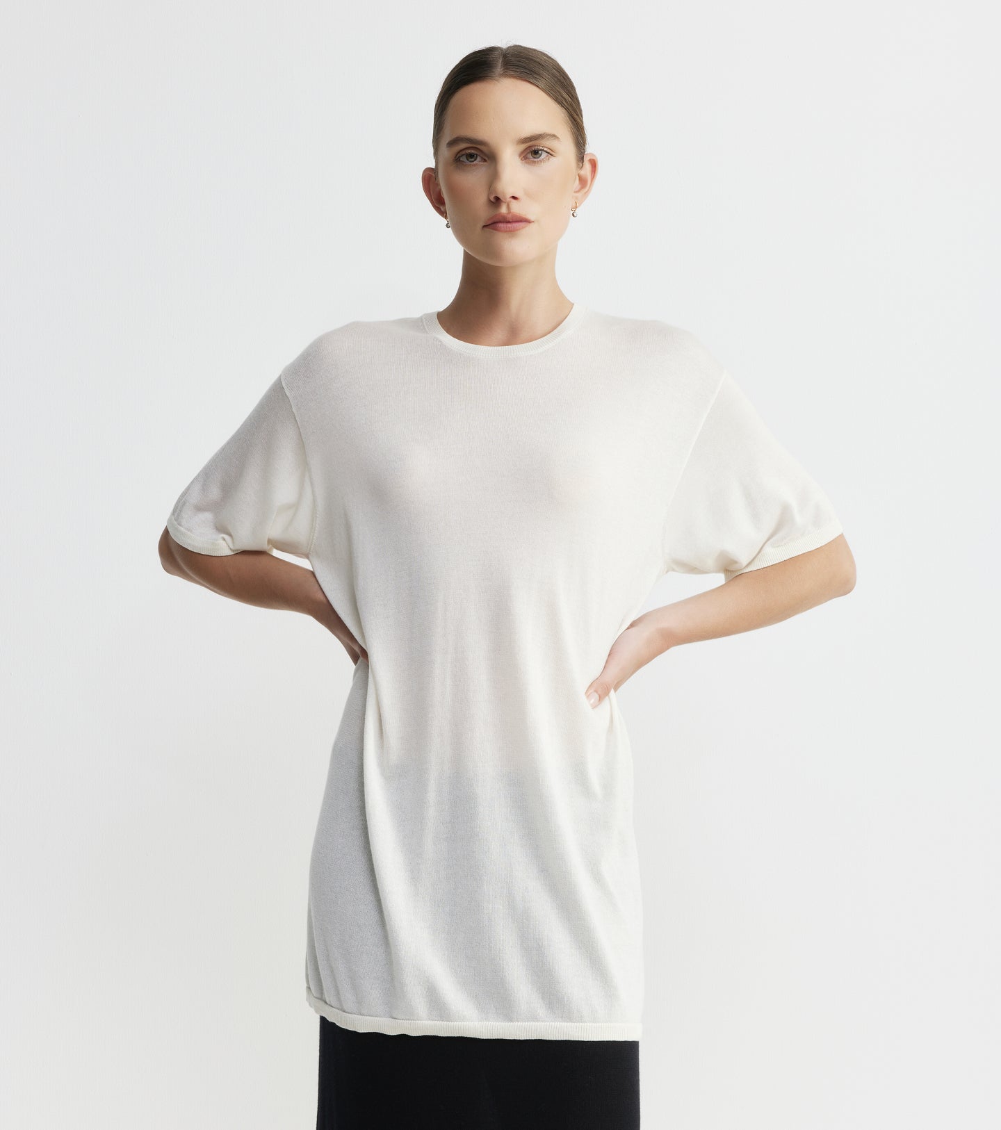 Fine Cashmere Longline Tee - Ivory
