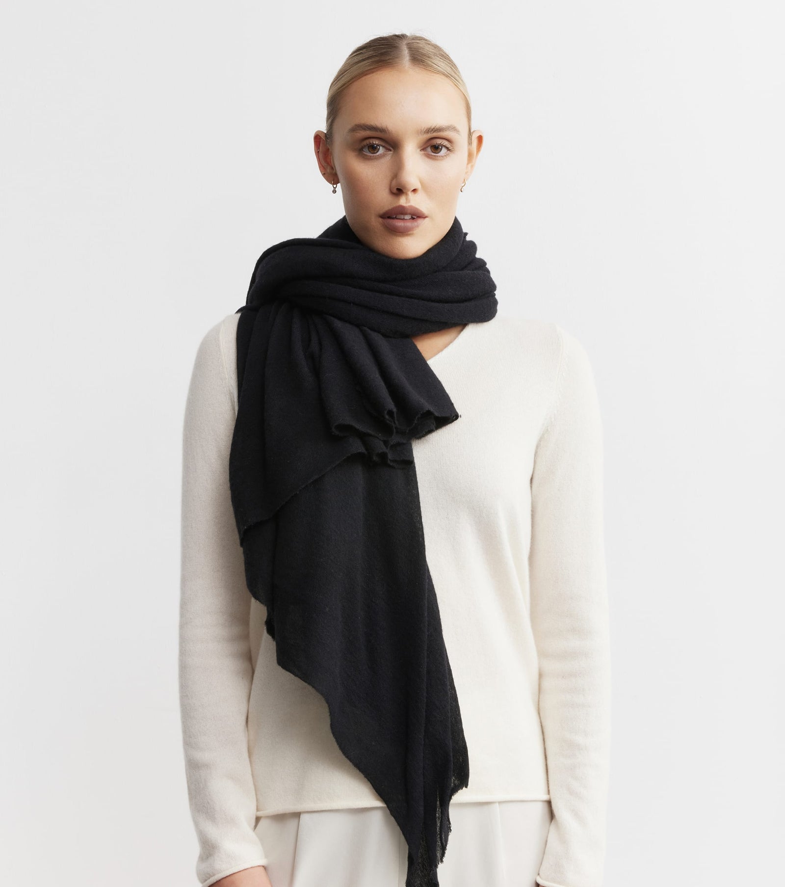 Cashmere Fine Diagonal Wrap - Black