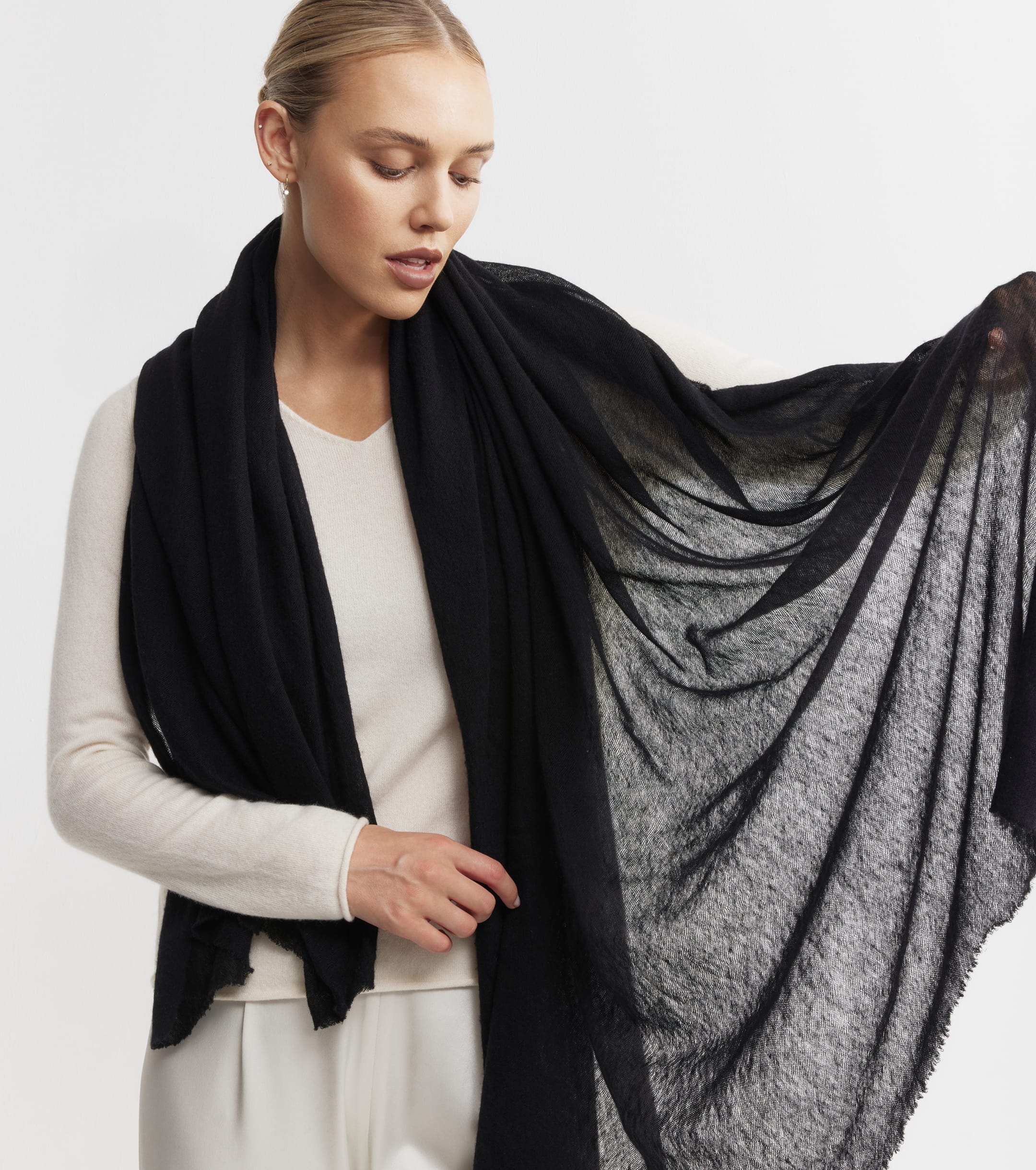 Cashmere Fine Diagonal Wrap - Black
