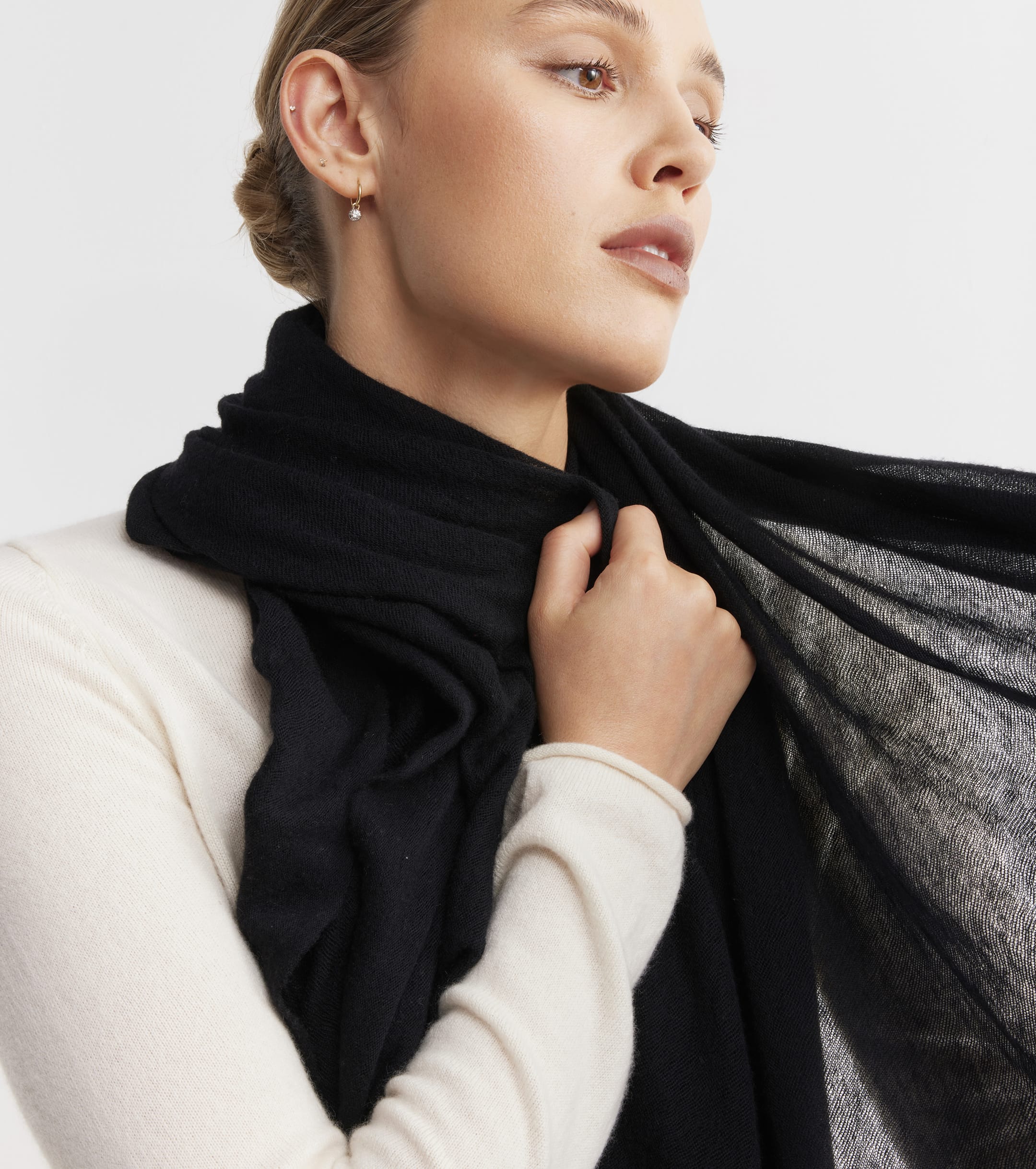 Cashmere Fine Diagonal Wrap - Black