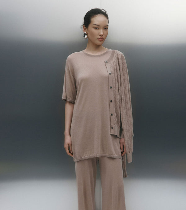 Fine Cashmere Longline Tee - Taupe