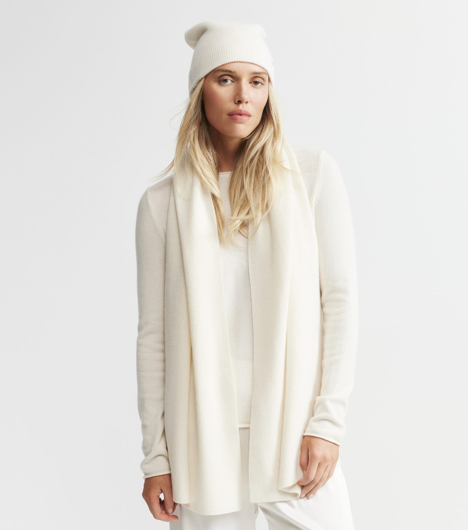 Cashmere Fisherman Rib Beanie - Cream
