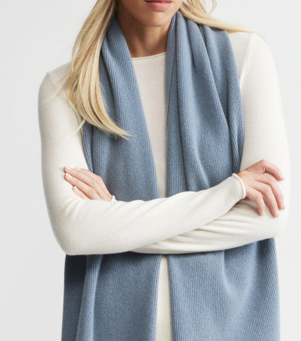 Cashmere Fisherman Rib Scarf - Steel Blue