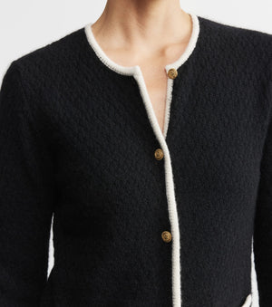 Cashmere Longline Waffle Jacket - Black/Cream
