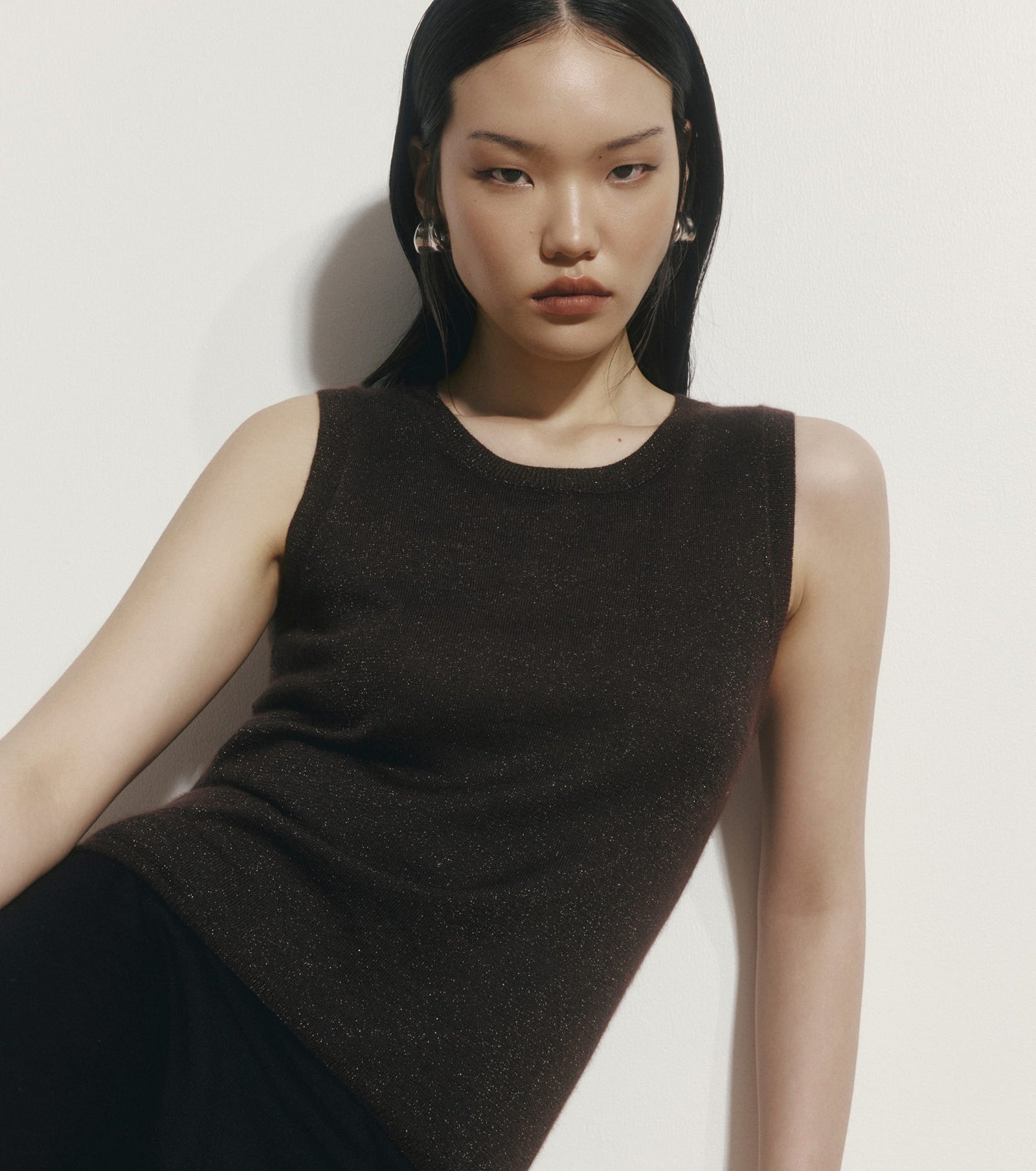Cashmere Lurex Tank - Cognac