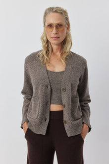  Luxe Cashmere Cardigan with Pockets - Cacao Melange
