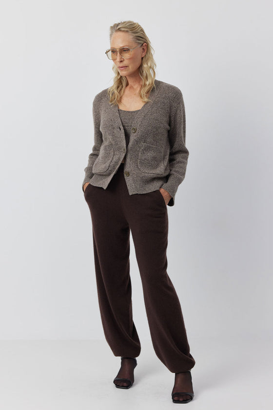 Luxe Cashmere Cardigan with Pockets - Cacao Melange