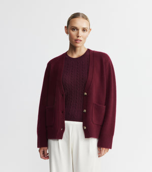 Luxe Cashmere Cardigan with Pockets - Burgundy