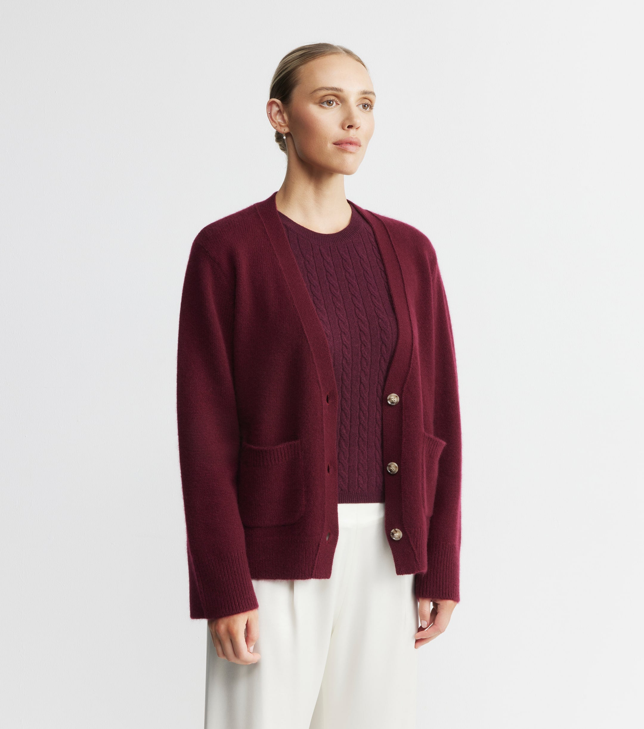 Luxe Cashmere Cardigan with Pockets - Burgundy