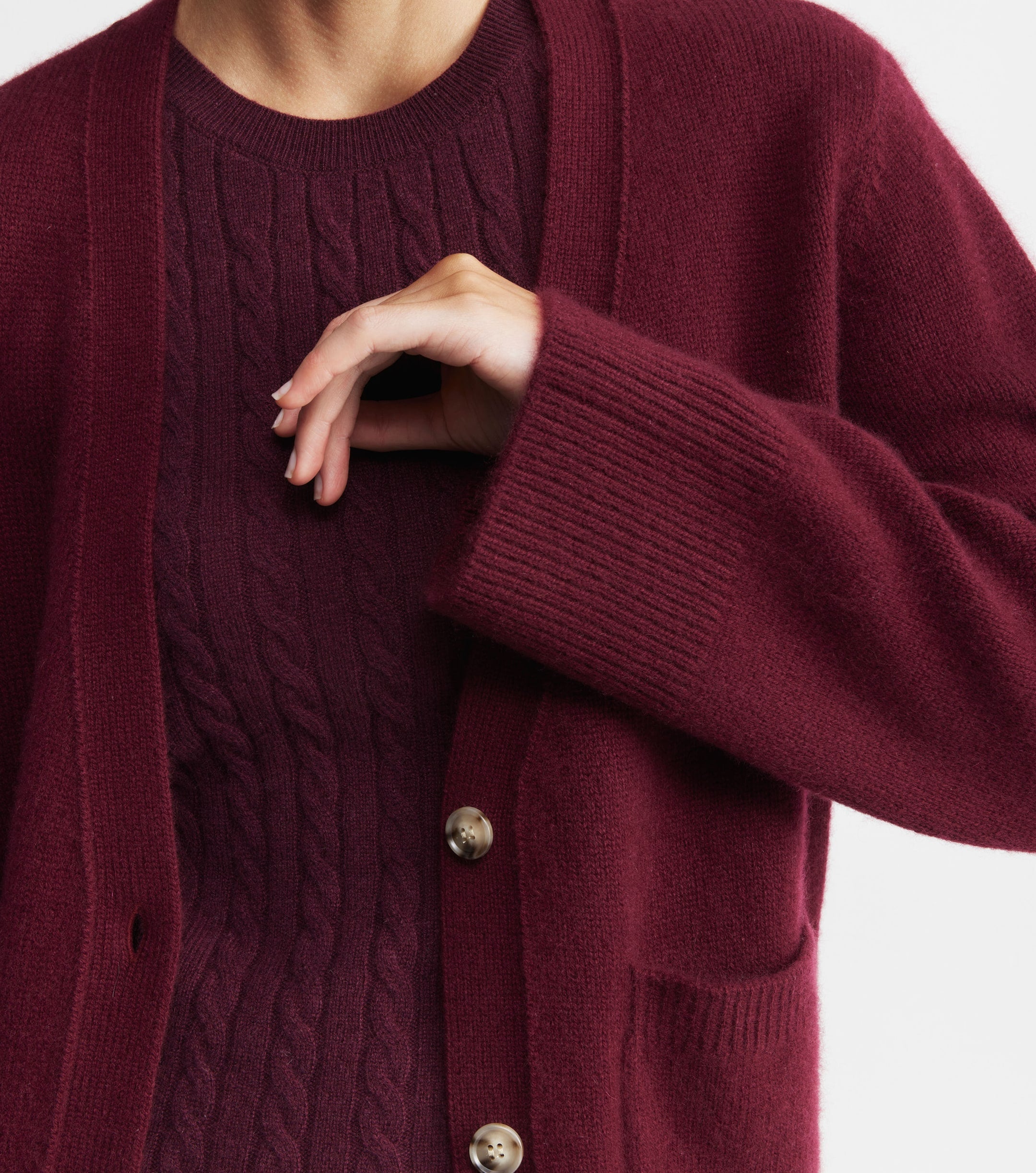 Luxe Cashmere Cardigan with Pockets - Burgundy