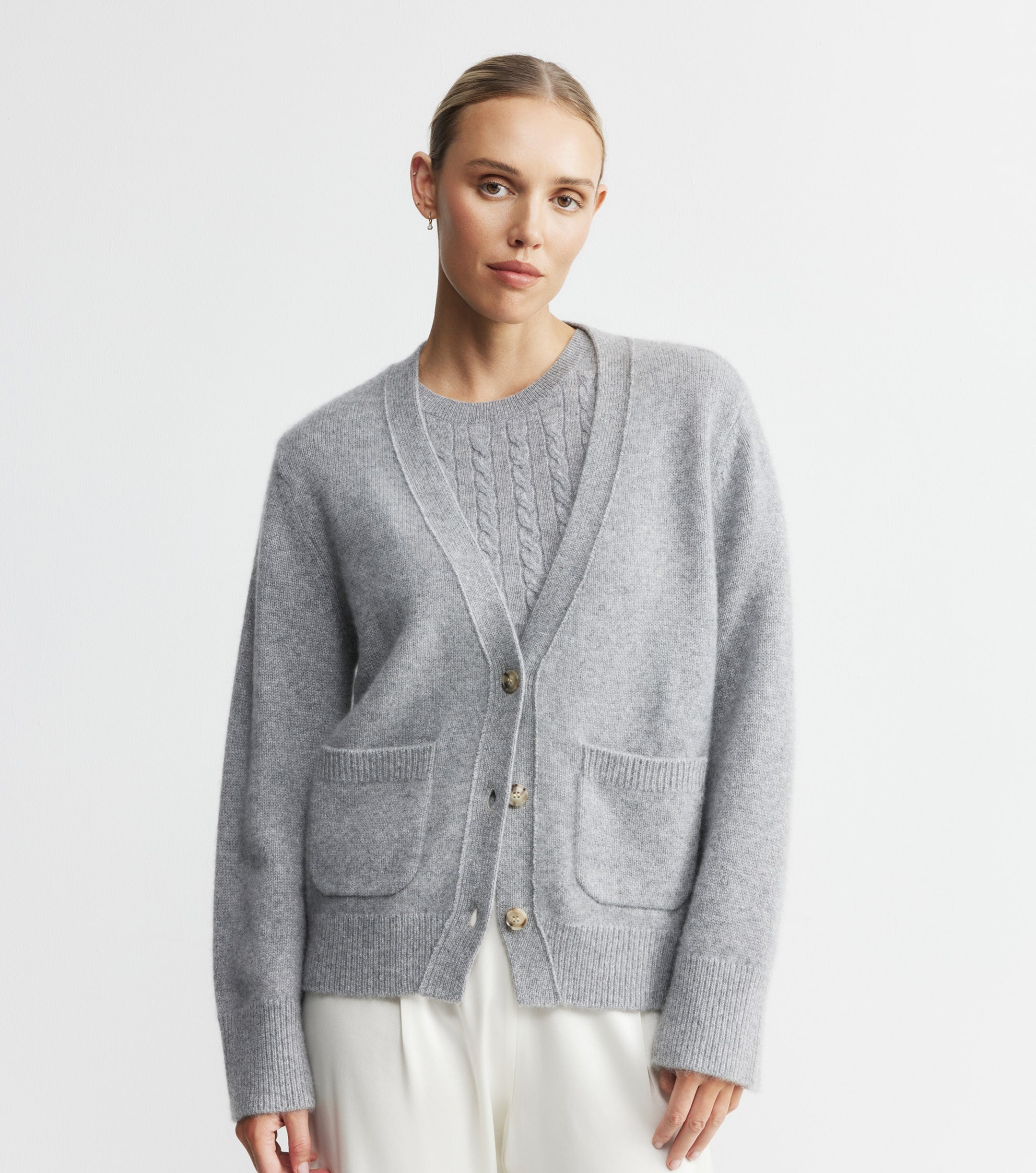 Luxe Cashmere Cardigan with Pockets - Dark Grey Melange