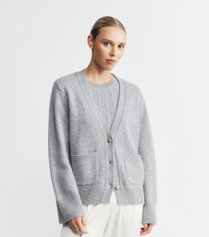 Luxe Cashmere Cardigan with Pockets - Dark Grey Melange