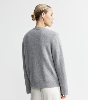 Luxe Cashmere Cardigan with Pockets - Dark Grey Melange