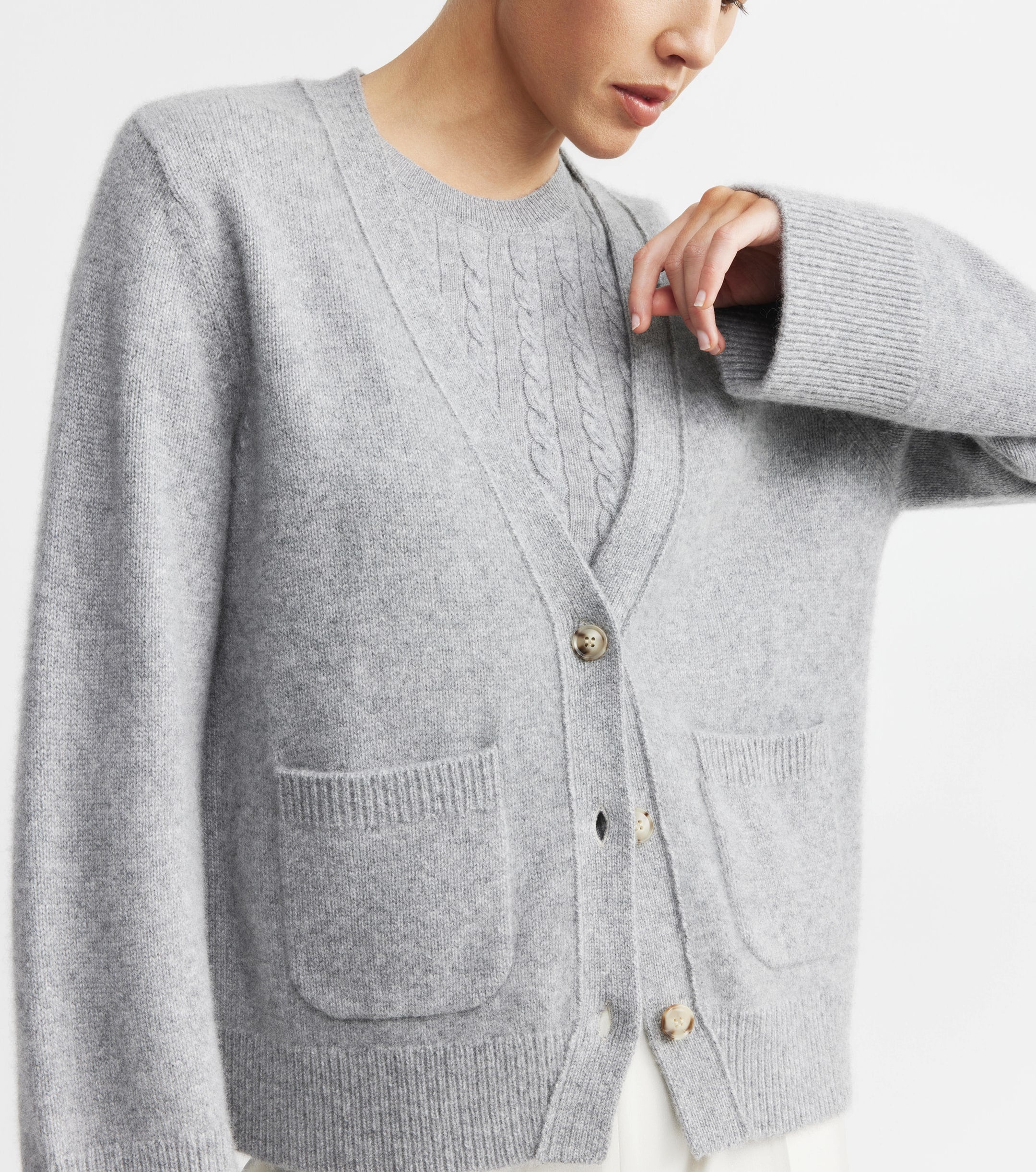 Luxe Cashmere Cardigan with Pockets - Dark Grey Melange