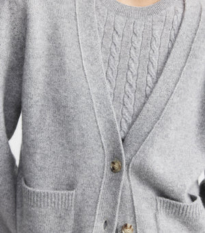 Luxe Cashmere Cardigan with Pockets - Dark Grey Melange