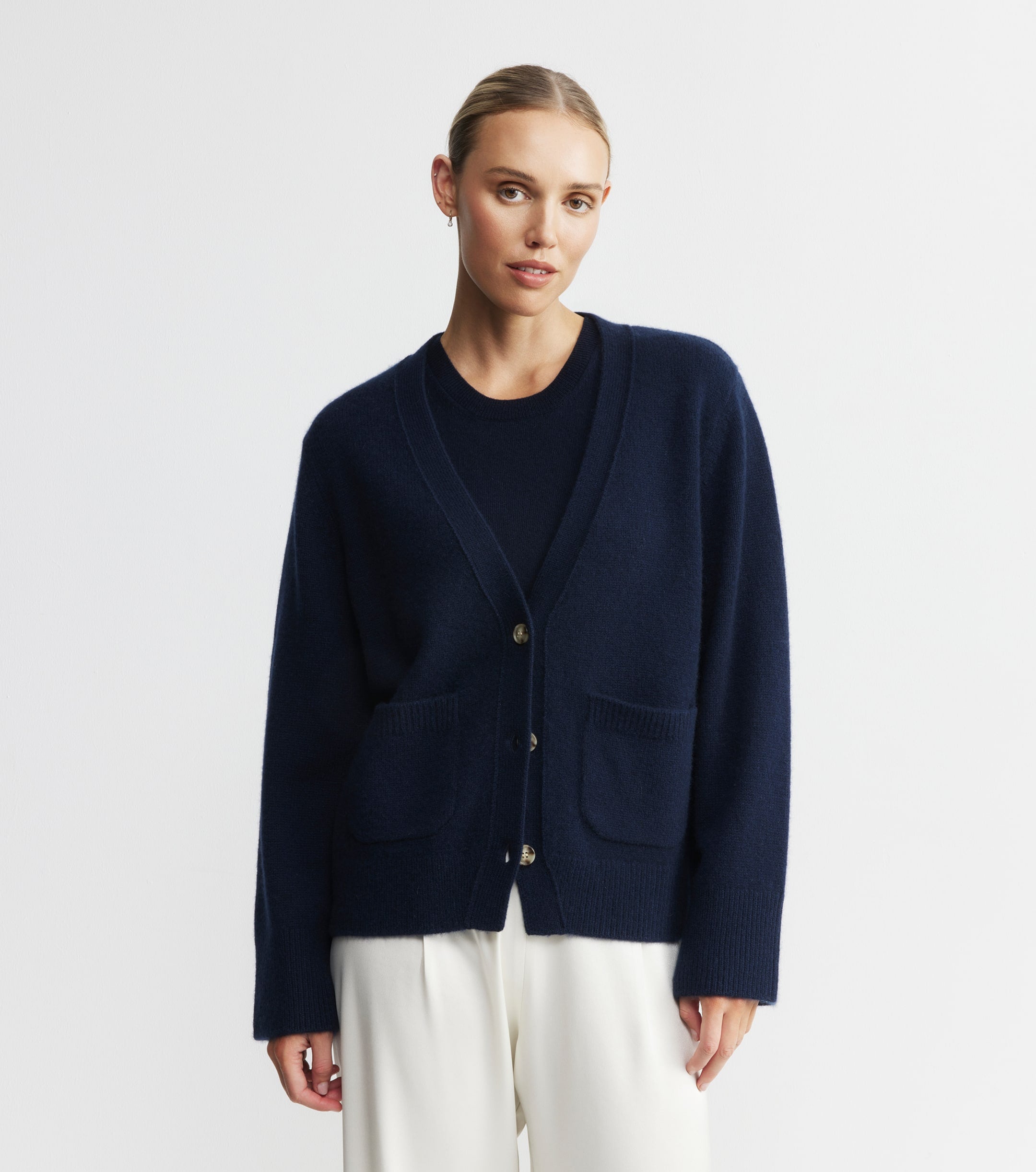 Luxe Cashmere Cardigan with Pockets - Navy