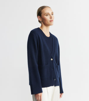 Luxe Cashmere Cardigan with Pockets - Navy